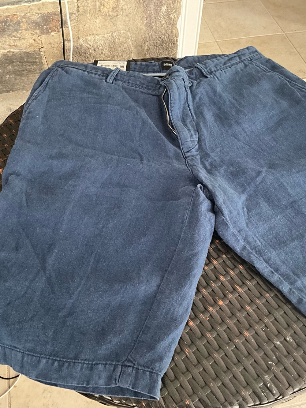 BOSS Men's Navy Blue Cotton-Linen Chinos